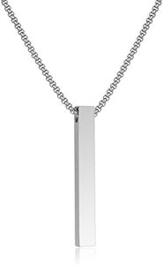 NAIQUBE Rectangle Bar Necklace For Men Stainless Steel Box Chain Pendant Jewelry Length 22inch Csilver