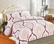 Tache Paisley Damask Burgundy Ivory Duvet Cover - Maroon Mandala - Luxurious Microfiber Duvet Cover with Zipper and Security Ties/Ribbons - 2 Piece Set - Twin