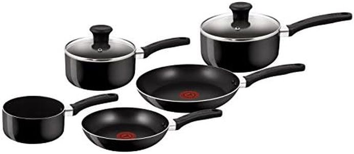 Tefal Delight 5 Piece Non Stick, Aluminium, (14 cm Milk, 16/18 cm Saucepans with Lids, 20/24 cm Frying pan), Black, All hobs compatible excluding Induction, B470S544