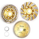 3Pcs 4-1/2" Concrete Diamond Grinding Cup Wheels & Diamond Circular Blade Set for Concrete Stone Marble, Include 4.5 Inch Double Row Segment Disc, 12-Segment Turbo Row Wheel, Dry/Wet Cutting Saw Blade, for 4-1/2" Angle Grinder