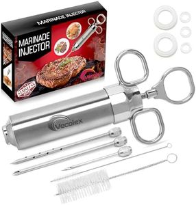 Vecolex 304 Stainless Steel Meat Injector Syringe-2 Oz Turkey Injector for Smoking with 3 Needles 3 Brushes-Spare O Rings-Food Injector for BBQ,Turkey & Brisket (Stainless Steel)