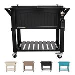 Permasteel 80-Qt Antique Patio Cooler for Outside | Outdoor Beverage Cooler Bar Cart, Rolling Cooler with Wheels and Handles, Wooden Teak Accent, Black