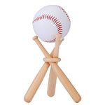 GBB Baseball Display Stand Holder Wooden With 3 Mini Baseball Bats&A Ring For Baseball/Golfball Memorabilia And Collectible,with Stable Structure