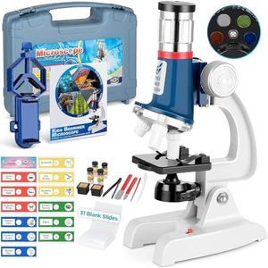 NOKA Microscope for Kids - 58-Piece Science Microscope Kit 1200X, Metal Body, LED Lights, Carrying Box, Slides - Science Experiments Toy for Kids Ages 6-12 Boys Girls Gifts