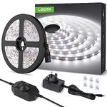 Lepro LED Strip Light White 5M 300 LEDs, 1650lm Dimmable Strip Lights for Kitchen, Cool White 6000K Daylight LED Strip for Under Units Cabinet Cupboards (12V Power Plug and Dimmer Switch Included)