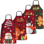 4 Pack Funny Christmas Kitchen Aprons for Women Men Adjustable Cooking Chef Aprons Waterproof Plaid Bib Aprons Cute Xmas Party Aprons Gift for Bakers Wife Husband Family, Plaid