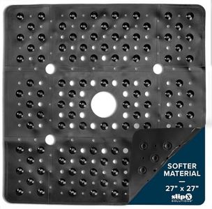 SlipX Solutions Extra Large Square Shower Mat, 27"x27", Non-Slip Stall Mat for Elderly & Kids Standing Bath Tub Mat, Machine Washable, Suction Cups, Black