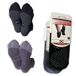 Non Slip Skid Socks, For Hospital Use, Traveling, Yoga Or Pilates Studio, Barre, Rehab, Home Use, 2 Pairs Value Pack Set, by YogaAddict, Black & Grey (Dots) - M/L, 2 Pairs