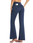 MOVE BEYOND Buttery Soft Women's Bootcut Yoga Pants with 4 Pockets Tummy Control Workout Bootleg Work Pants, Blue, L