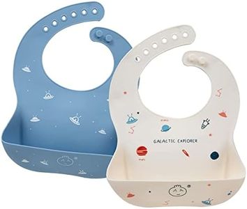 Babero impermeable de silicona para bebés para bebés y niños pequeños con recogedor de alimentos（Galáctica y nave espacial）