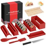 HI NINGER Sushi Making Kit Deluxe Edition Complete Sushi Maker Kit 12PCS Home Sushi Mold Press with Sushi Rice Roll Mold Shapes,Fork, Sushi Knife,Sushi Rolling Mat,Chopsticks