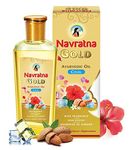 Navratna Gold Ayurvedic Oil |Non Sticky and Non Greasy |Mild Fragrance| Goodness of Almonds and 9 Ayurvedic Herbs |Relieves Body Aches, Sleeplessness, Headache and Fatigue, 300ml