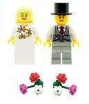 LEGO Bride and Groom (with waistcoat) Minifigures with Flowers