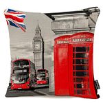 London Throw Pillow Cushion Cover, London Telephone Booth in The Street Traditional Local Cultural Icon England UK Retro, Decorative Square Accent Pillow Case, 18 X 18 Inches, Red Grey