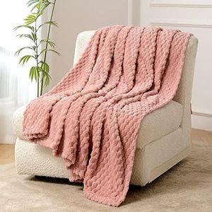 FY FIBER HOUSE Fleece Blanket Queen Size for Bed 300GSM Super Soft Plush Fuzzy Blankets and Throws for Sofa Couch Office, 90x90 Inches, Pink