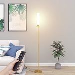 Nukanu Floor Lamp with Remote Control,Bright Floor Lamps for Living Room/Bedroom/Office, Stepless Adjustable 3000K-6000K Colors and 10-100% Brightness,Standing Light with Foot Switch (Gold)