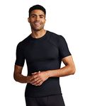 Tommie Copper Shoulder Support Shirt for Men, Posture Corrector Compression Shirt with UPF 50 Sun Protection Black