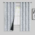 FMFUNCTEX 100% Blackout Curtains 63 Inches Long for Bedroom Grey and White Floral Blossom Print Curtains Farmhouse Thermal Insulated Drapes for Living Room Grommet Top Window Curtains 2 Panels Grey