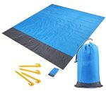 AASTIK SALES Beach Blanket Picnic Mat Extra Large 83"x79" Quick Drying Waterproof Sand Proof with Portable Case Bag and 4 Fixed Nails for Beach, Camping, Music, Hiking, and Grass Trips (Blue)