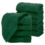 Ample Decor Wash Cloths Pack of 10 12 X 12 Inch 100% Cotton 600 GSM, Soft Absorbent and Reusable Fingertip Towels, Ideal for Bathroom and Powder Room - Green