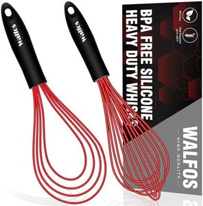 Walfos Flat Whisk,11in Flat Whisk and 10in Balloon Whisk Perfect for Whisking, Flat Roux Whisk, Gravy Stirring, BPA Free, Dishwasher Safe.2PCS RED