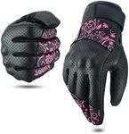 JAUNTY Motorcycle Gloves for Women, Leather Touchscreen Riding Gloves with Hard Knuckle Protection, Perforated Breathable Full Finger for Motocross ATV BMX Dirt Bike Racing (Pink, Medium)