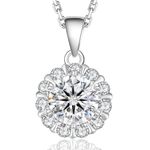 KRKC&CO Moissanite Necklace for Women, Diamond Pendant S925 Sterling Silver Lab Created, 1CT White Gold Plated Sunflower Style, GRA Certificate Hypoallergenic Jewelry for Her(Flower)