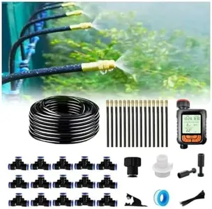 New drip Irrigation kit, Automatic Garden Watering System, Quick Connector and 360-degree Bending Dropper atomizing Copper Nozzle, Garden Plant Lawn Courtyard Watering System. (Timer)