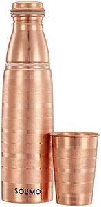 Amazon Brand - Solimo Copper Water Bottle Set With Glass |100% Copper Lining|Leak-proof & Rust-proof | 950ml