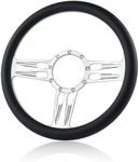 QYMOPAY 9 Bolt Disc Steering Wheel, 14 Inch Leather billet steering wheel, 3 Spoke Steering Wheel, Fits Most 9 Hole Car Steering Wheels.