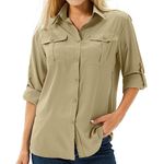 Women's UPF 50 Long Sleeve UV Sun Protection Safari Shirts Outdoor Quick Dry Fishing Hiking Travel Shirts, 5070 Khaki, Small