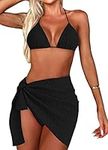 Navneet Women 3 Piece Bikini Sets Push Up Triangle Bikini Top Sexy Bikini Bottoms Beach Cover Up Bathing Swimsuit A1 Black 3 Pieces Bikini Set L