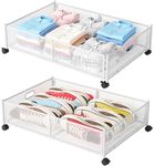 Under Bed Storage with Wheels, Under the Bed Foldable Sturdy Metal Mesh Shoe Storage Containers, Tool-free Assembly Under Bed Clothes Drawer Organizer, 2 Pack, White