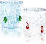 2 Pcs Christmas Icon Glass Cups - 16 oz Santa Claus, Christmas Tree, Cane, Cherry Icon Juice Glasses, Hand-blown Glasses for Holiday Gifts Family Parties and Cocktails (Santa claus + Christmas tree)