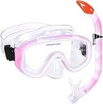 KUYOU Snorkel Set Kids,Anti-Fog Diving Mask,Children Swimming Goggles, Snorkelling Gear with Breathing Tube (Pink-A)