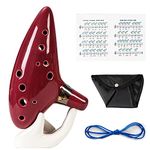 Mulucky Ocarina 12 Tones Alto C with Song Book Display Stand Neck Cord - Red