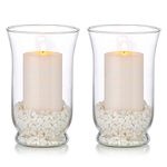 Glass Pillar Candle Holders 2 Pcs Hurricane Candle Holder for Ø 80 x 150mm Candles, Christmas Halloween Centerpieces Storm Vase Wedding Table Centrepiece Dining Room Decor