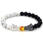 Natural Black Lava & White Howlite Stone Beads Bracelet Mens Jewelry Buddha Dragon Bead Bracelet for Women Blackwhite