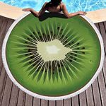 LIGUOGUO Oversize Fruit Round Beach Towel with Tassel Multi-Purpose Yoga Mat Kids Crawl Pads Towel Blanket Microfiber Circle Large Towel for Adults Teens - 59" (Kiwi)