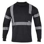 FONIRRA Safety Shirts High Visibility Long Sleeve Reflective for Men ANSI Class 2 Hi Vis Construction Work T Shirts, Black, X-Large