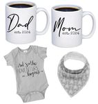 Tipit Drinkware Pregnancy Gift Est 2024 -New Parents Gifts-Mom and Dad Est 2024 11 oz Mug Set - Romper (0-3M) - Mom and Dad Gift Set for Expecting Parents to Be New (Grey Bib 24)