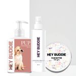 Hey Buddie Dog Grooming Combo of Oatmeal Dog Shampoo (500 ML) + Hemp Seed Oil Dog Paw Butter (100 GM) + Lavender Dream Dog Cologne (100 ML) |