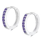 Silver Hoop Earrings for Women, Sterling Silver Small Huggie Hoop Earrings | Hypoallergenic Amethyst Cubic Zirconia Hoops Earrings Jewellery Gifts for Girls Birthday Wedding