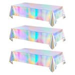 Meng Jiaran 3 Pack Iridescent Party Table Cloths Tablecloth for Mermaid/Birthday Party 54'' x 108'' Rainbow Holographic Rectangle Table Covers for Wedding Christmas Party Decorations