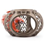 byMazy Betta Lair, Aquarium Swim Through Cave Decoration, Fish Tank Hideaway Ornament with Shrimp Feeding Dish (Regular, Bronze)