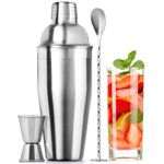 Zulay (24oz) Cocktail Shaker Set - Professional Drink Shaker, Jigger & Cocktail Spoon Set - Premium Stainless Steel Martini Shaker - Rustproof Bar Shaker with Free Cocktail Recipe Booklet