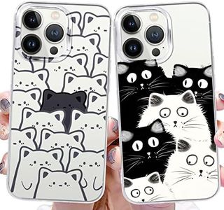 ZhuoFan [2 Piezas Funda para Apple iPhone 12 Mini 5,4'', Transparente Suave Silicona Protector TPU Anti-Arañazos Carcasa patrón Gato Cristal Caso Bumper niña Regalo Cover Móvil, 19
