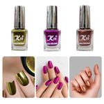 K 10 Nail Polish, Metallic Finish Nail Paint, Quick drying, Long-Lasting Multicolor Nail paint for Women and Girls, Coffee, Lemon And Dark Pink, Set of 3, (12ml Each)