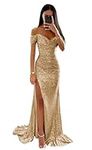 Sparkly Ball Gown with Slit Gold Me