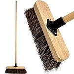 10” Outdoor Garden Broom with Wooden Handle Natural Stiff Bassine Hard Bristle Broom with Durable Support Bracket Yard Brush Heavy Duty Broom Outdoor Cleaning Sweeping Yard Broom (PACK OF 1)